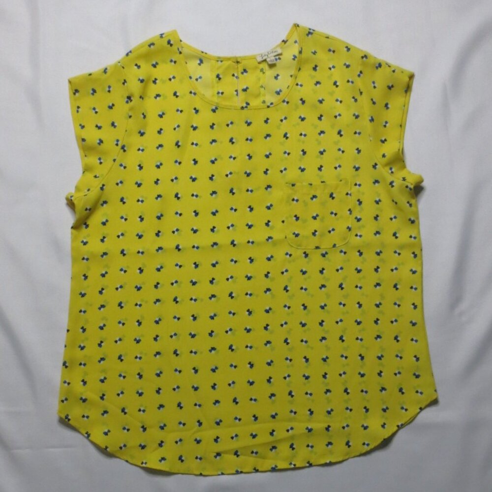 4/$14 LILY WHITE womens YELLOW short sleeve CAREER shirt BLOUSE top CAP size L